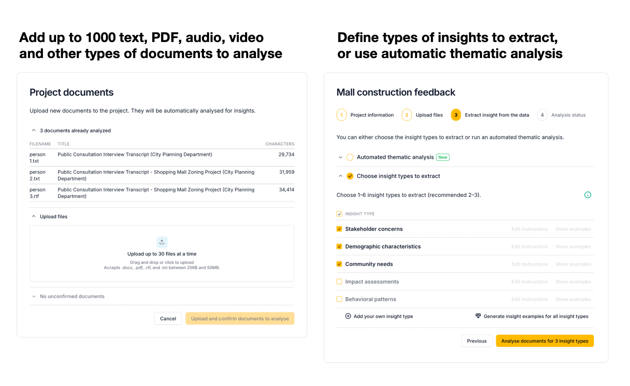 Skimle document upload interface showing multi-language support