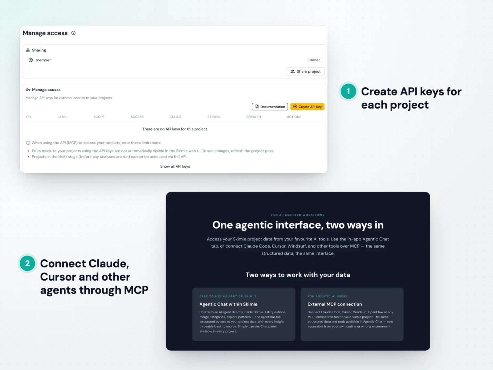 Creating API keys in Skimle and connecting AI agents through MCP