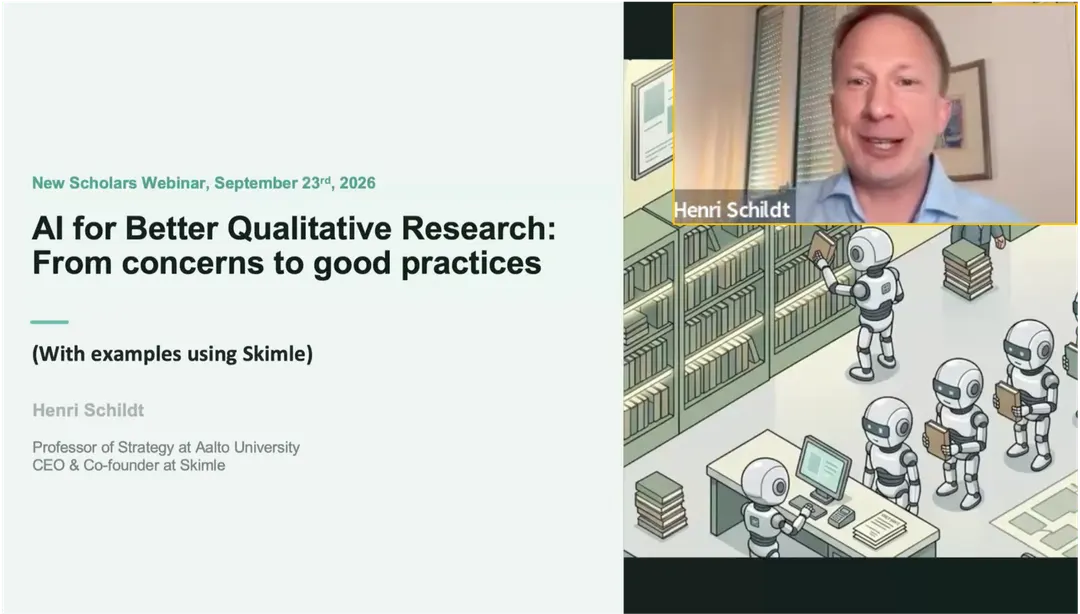 Cover Image for AI for better qualitative research - Henri's presentation in New Scholars Webinar Sept 23rd, 2026