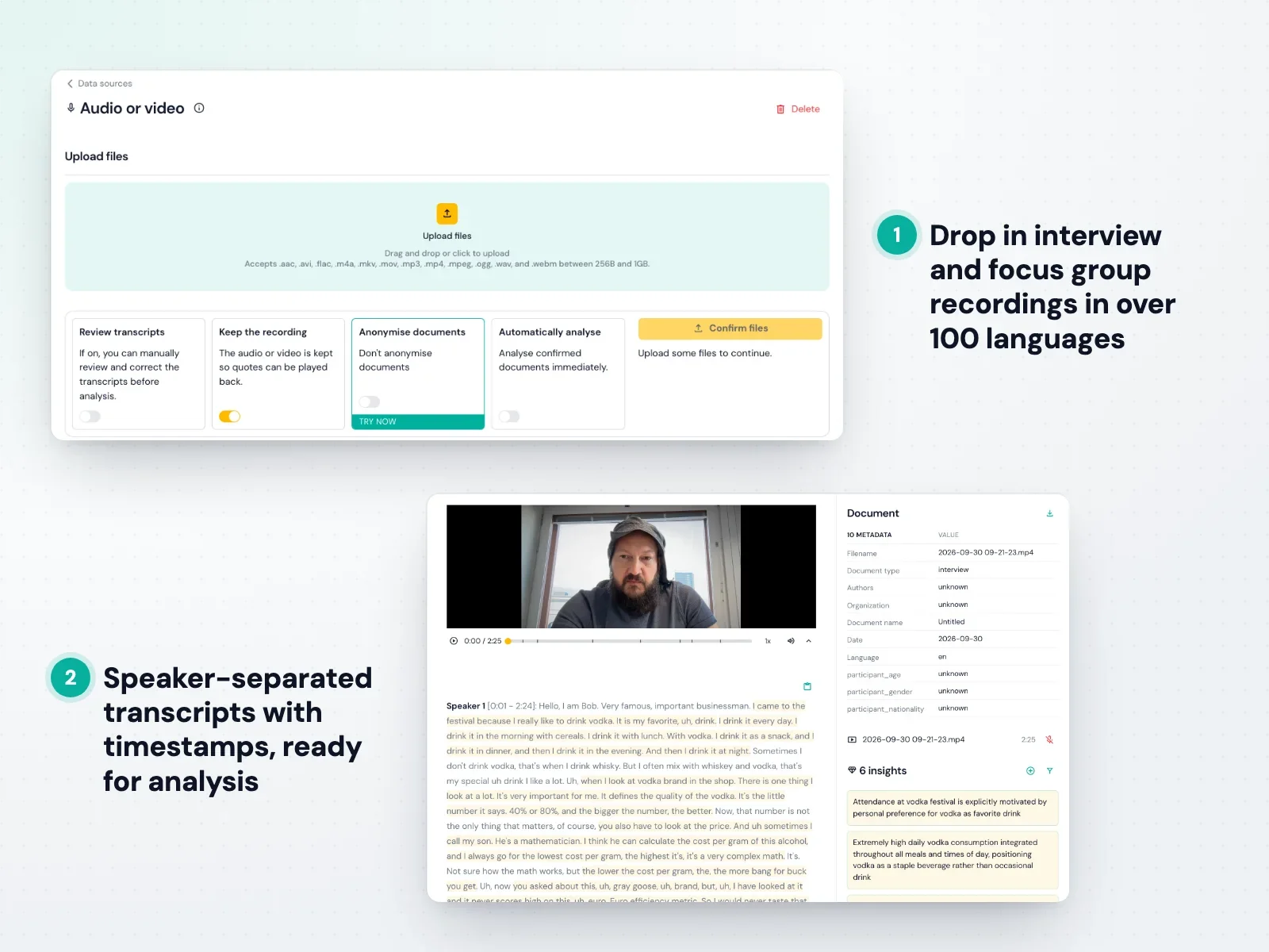 Transcribing CPG consumer interviews and focus groups in over 100 languages with speaker separation in Skimle