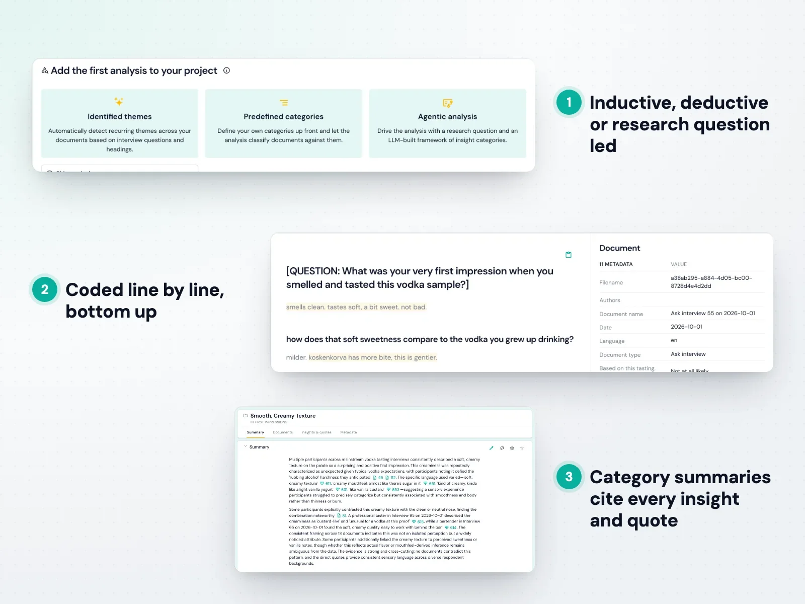 Skimle line-by-line coding of laddering interview transcripts into attribute, consequence and value categories